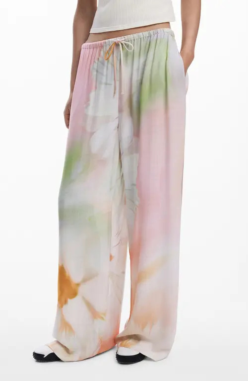 Desigual Fluid Watercolor Wide Leg Pants in Beige at Nordstrom, Size X-Large | Nordstrom