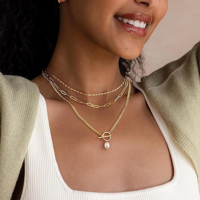 Layered Gold Necklaces for Women, Christmas Gifts Stackable Dainty 14K Gold Silver Plated Trendy ... | Amazon (US)