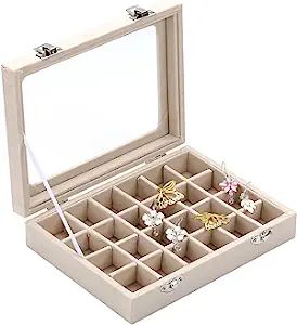 Ivosmart 24 Section Velvet Glass Jewelry Ring Display Organiser Box Tray Holder Earrings Storage ... | Amazon (US)