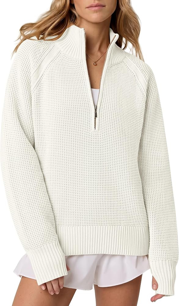 ANRABESS Womens Quarter Zip Pullover Sweaters Fall Waffle Knit Top 2026 | Amazon (US)