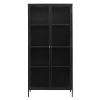 Nyhus Breton 75 in. Black Display Cabinet with Fluted Glass Doors BRCO-4461-BLACK - The Home Depo... | The Home Depot