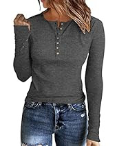 APOFER Womens Long Sleeves Ribbed Knit Tunic Shirts Scoop Neck Button Down Tops Casual Henley Tee Sh | Amazon (US)