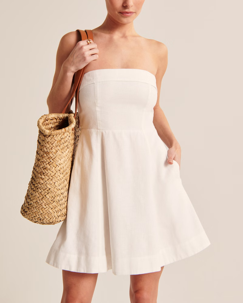 Strapless Linen-Blend Mini Dress | Abercrombie & Fitch (US)