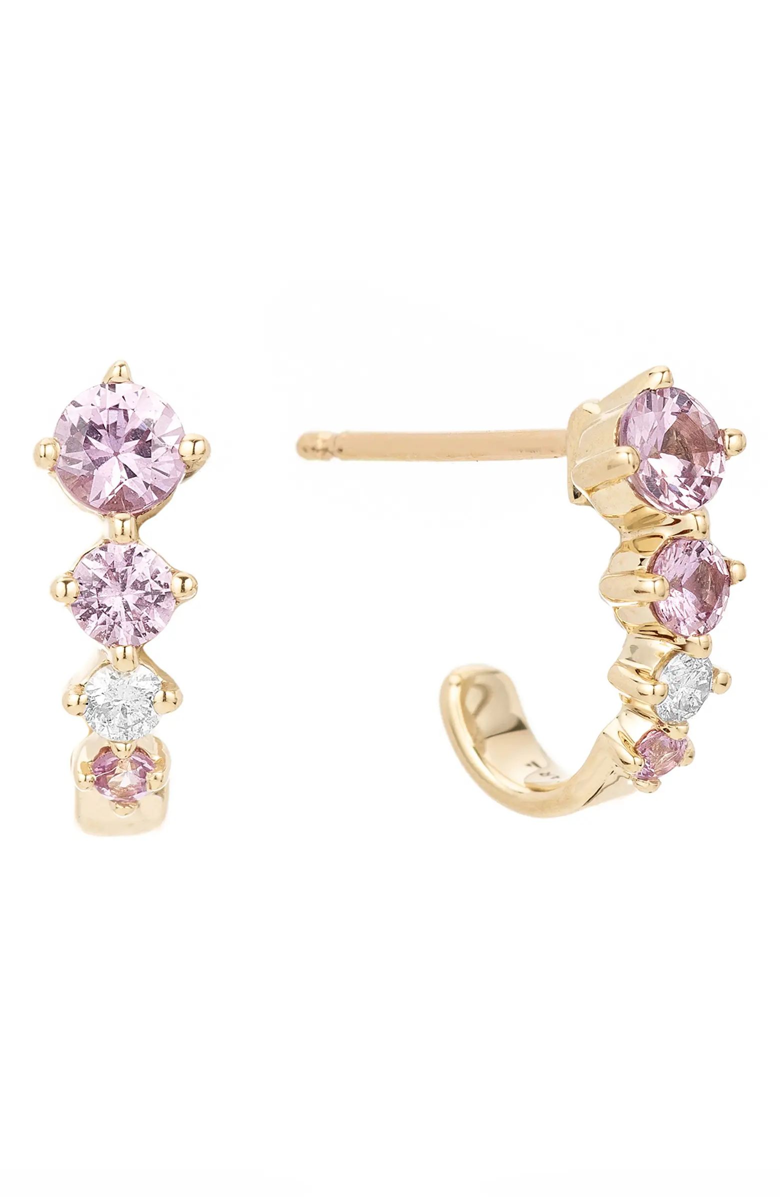 Pink Sapphire & Diamond J Hoop Earrings | Nordstrom