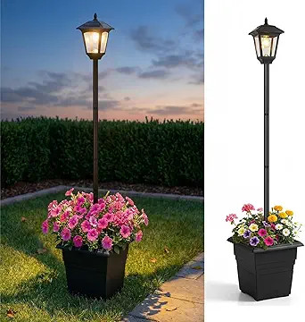 PASAMIC 72" Solar Lamp Post with Planter, Waterproof Solar Outdoor Light for Backyard, Garden & P... | Amazon (US)