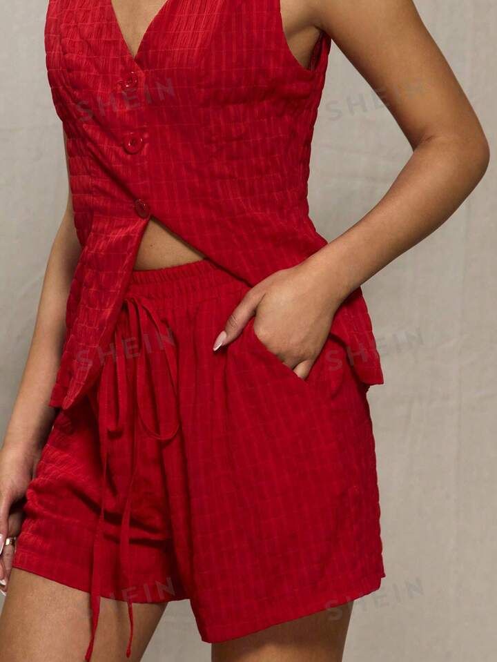 MUSERA Red Textured Woven Short | SHEIN