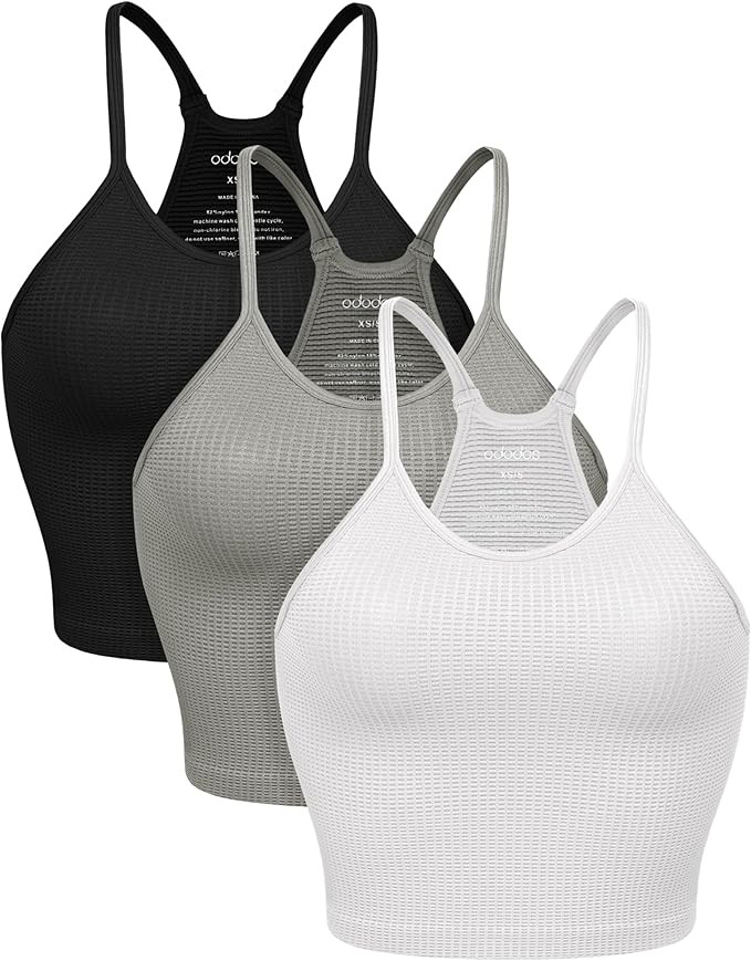 ODODOS Women's Crop 3-Pack Waffle Knit Seamless Camisole Crop Tank Tops | Amazon (US)