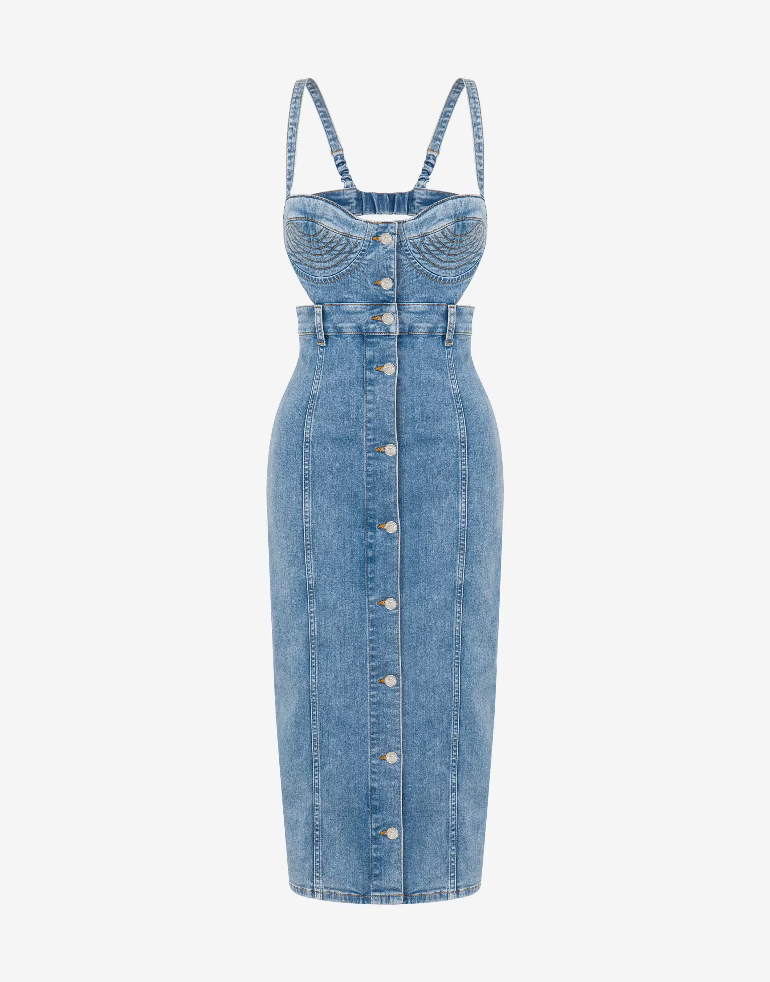 Stretch Denim Dress With Cut-outs | Moschino