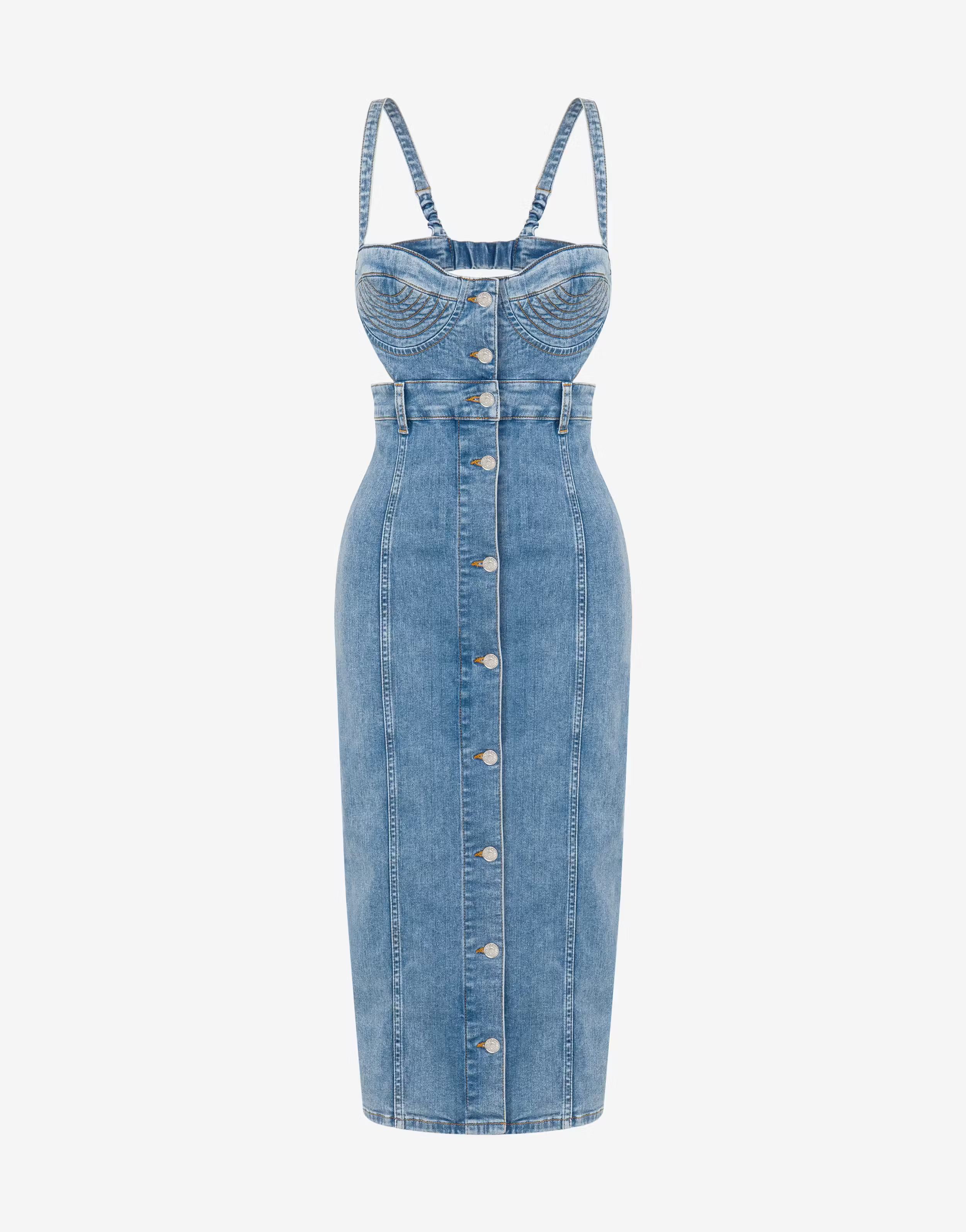 Stretch Denim Dress With Cut-outs | Moschino