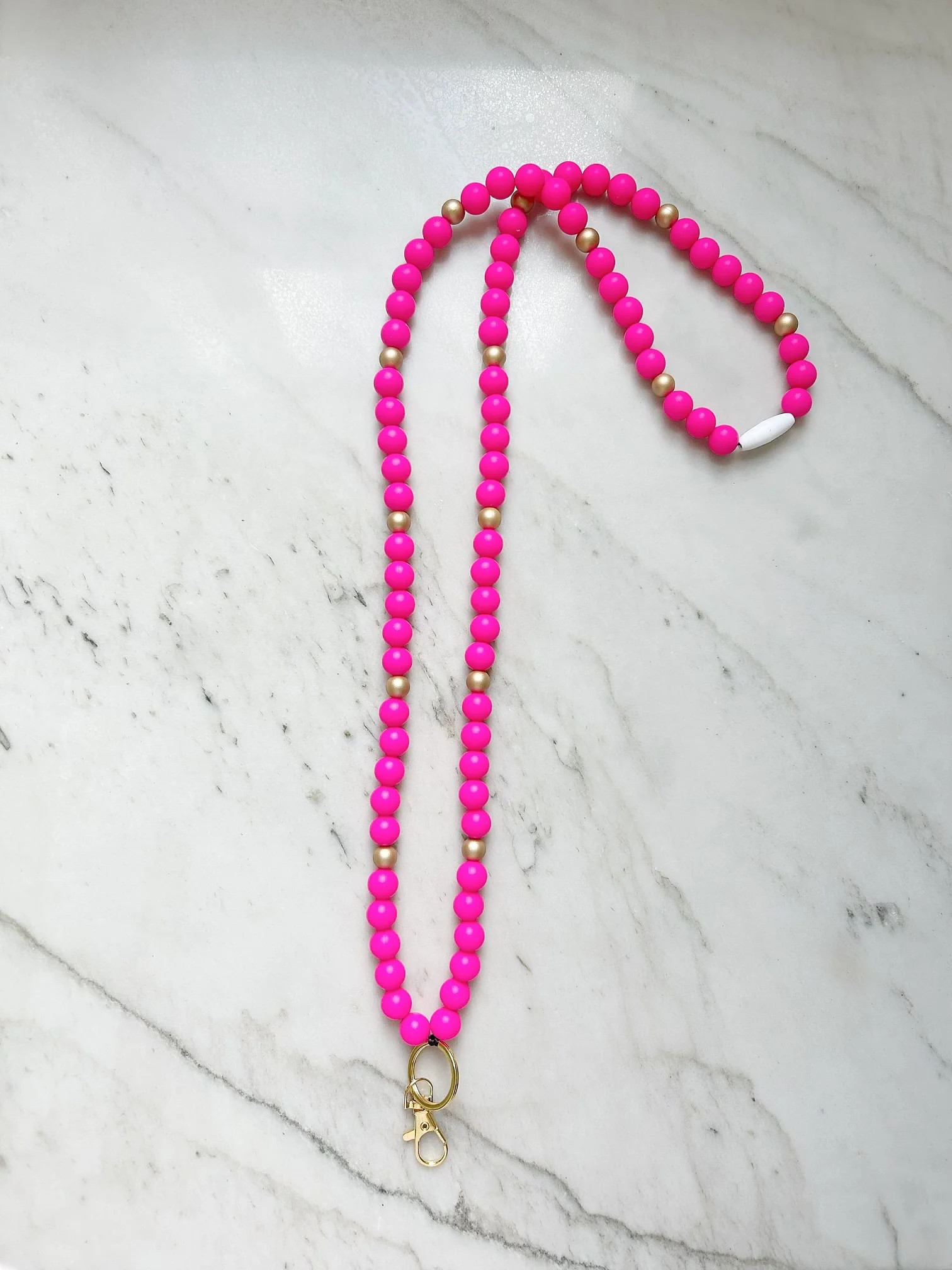 Fuschia Solid Group Beaded Lanyard with Breakaway Clasp | Lanyard Lovebirds