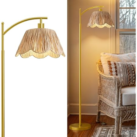 Floor Lamp for Living Room,Bedroom,Gold Dimmable Standing Lamp with Remote,Mid Century Modern Bra... | Amazon (US)