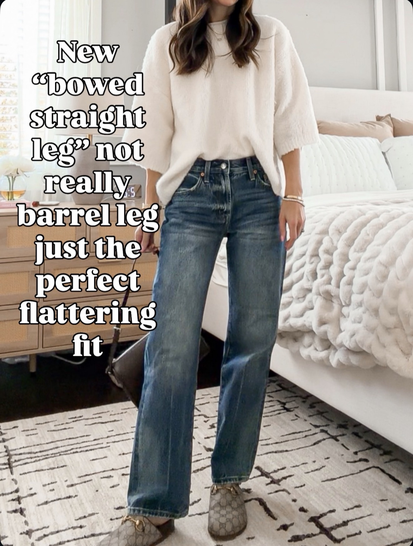 These new bowed straight leg jeans are chef’s kiss — not barrel, not baggy, just right 🔥 🔗⬇️wearing size 24 

#LTKOver40 #LTKSeasonal #LTKootd