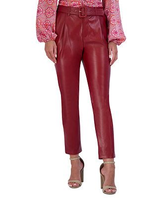 Women's Belted High Rise Faux Leather Pants | Macys (US)