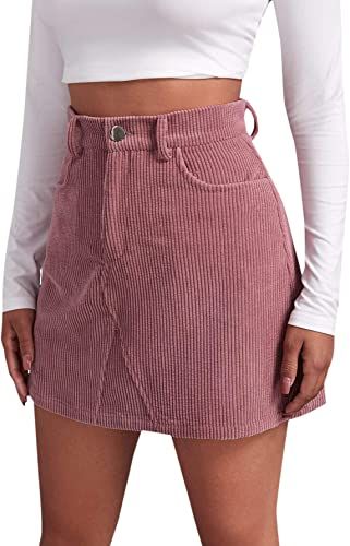 SheIn Women's Corduroy High Waisted Bodycon Mini Skirt Button Front Short Pencil Skirts with Pock... | Amazon (US)