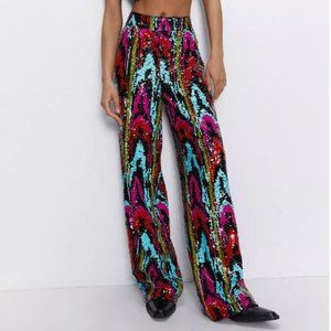 NWT NASTY GAL Premium Multi Sequin Wide Leg Pants Black Blue 8 | Poshmark