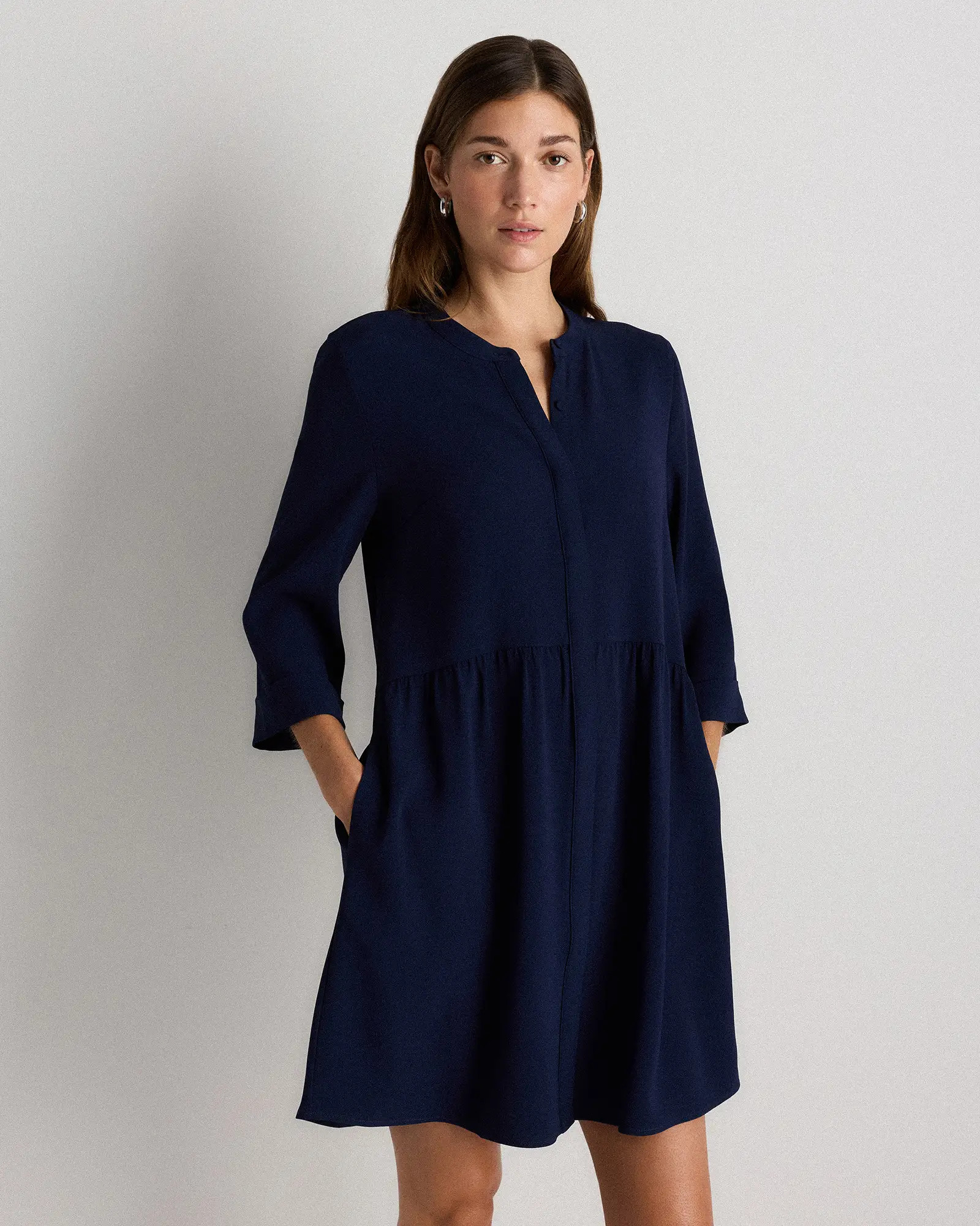 Fluid Crepe Shirt Dress in Navy | Quince
