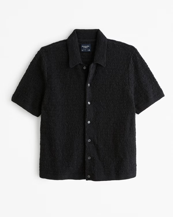 Crochet-Style Pattern Button-Through Sweater Polo | Abercrombie & Fitch (US)