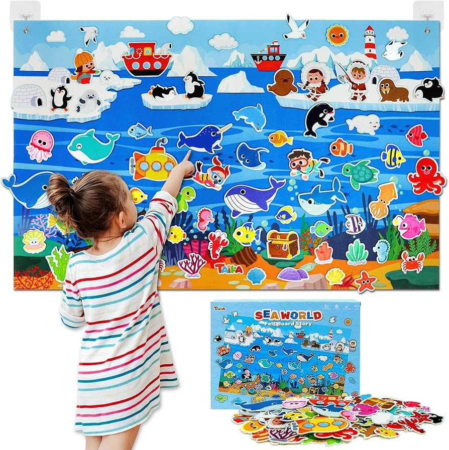 Taika 70 Pcs Ocean Felt Story Board Set, 43x28 inch Interactive Felt Story, Fuzzy Flannel Board, ... | Amazon (US)