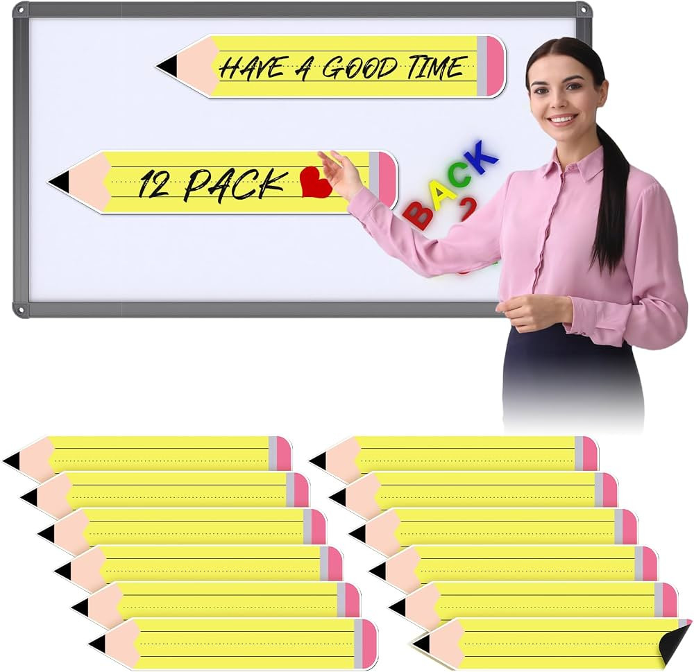 Ireer 12 Pack Pencil Shaped Magnetic Dry Erase Sentence Strips Teachers Magnetic Border Strips fo... | Amazon (US)