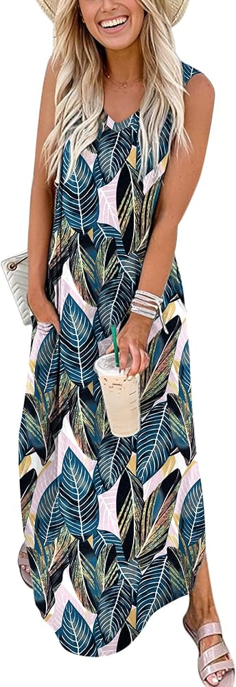 ANRABESS Women Maxi Dress Summer Casual Sleeveless V Neck Sundress Coverups Beach Vacation Clothe... | Amazon (US)
