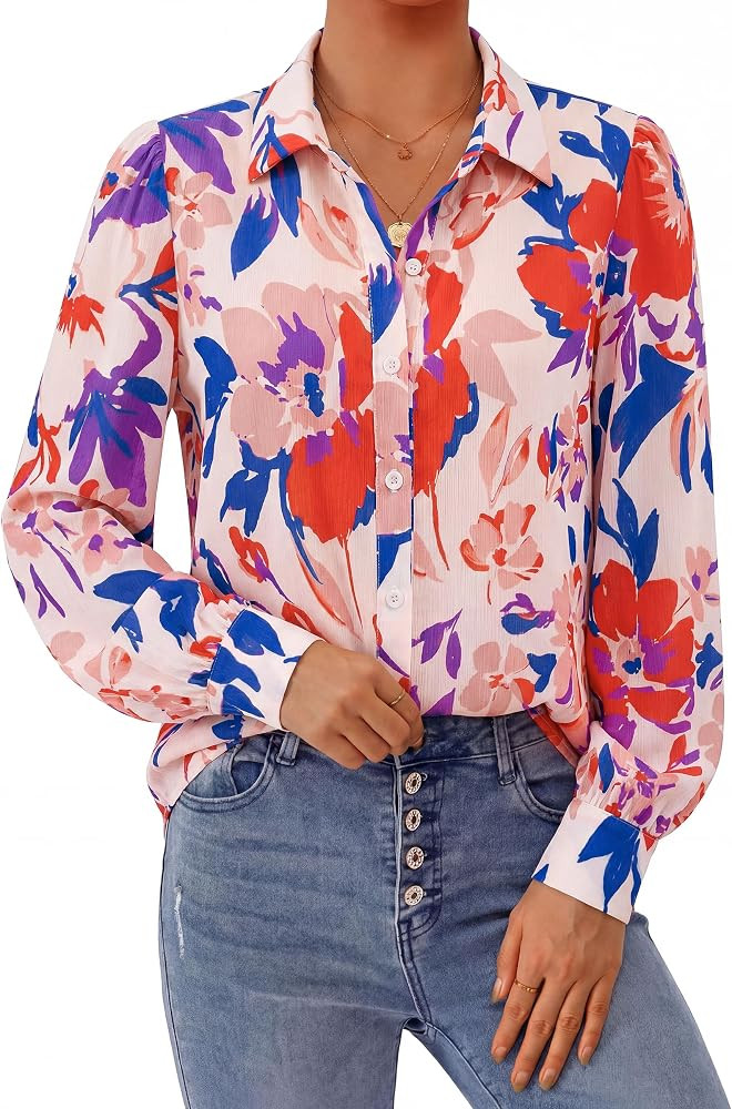 PRETTYGARDEN Womens Floral Blouses Dressy Casual Long Sleeve Fall Tops 2026 | Amazon (US)