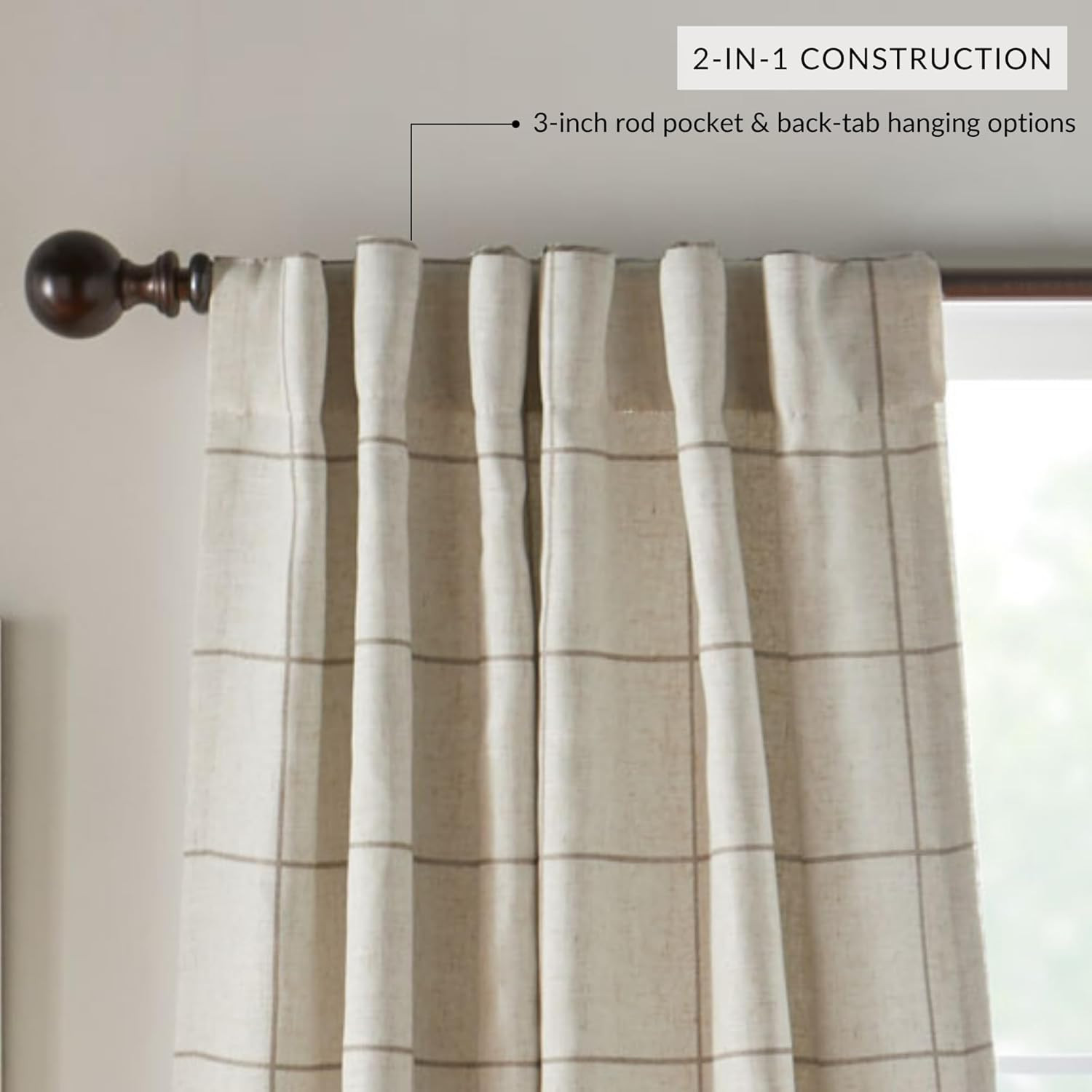 Elrene Home Fashions Brighton Windowpane Plaid Blackout Window Curtain, Living Room and Bedroom D... | Amazon (US)