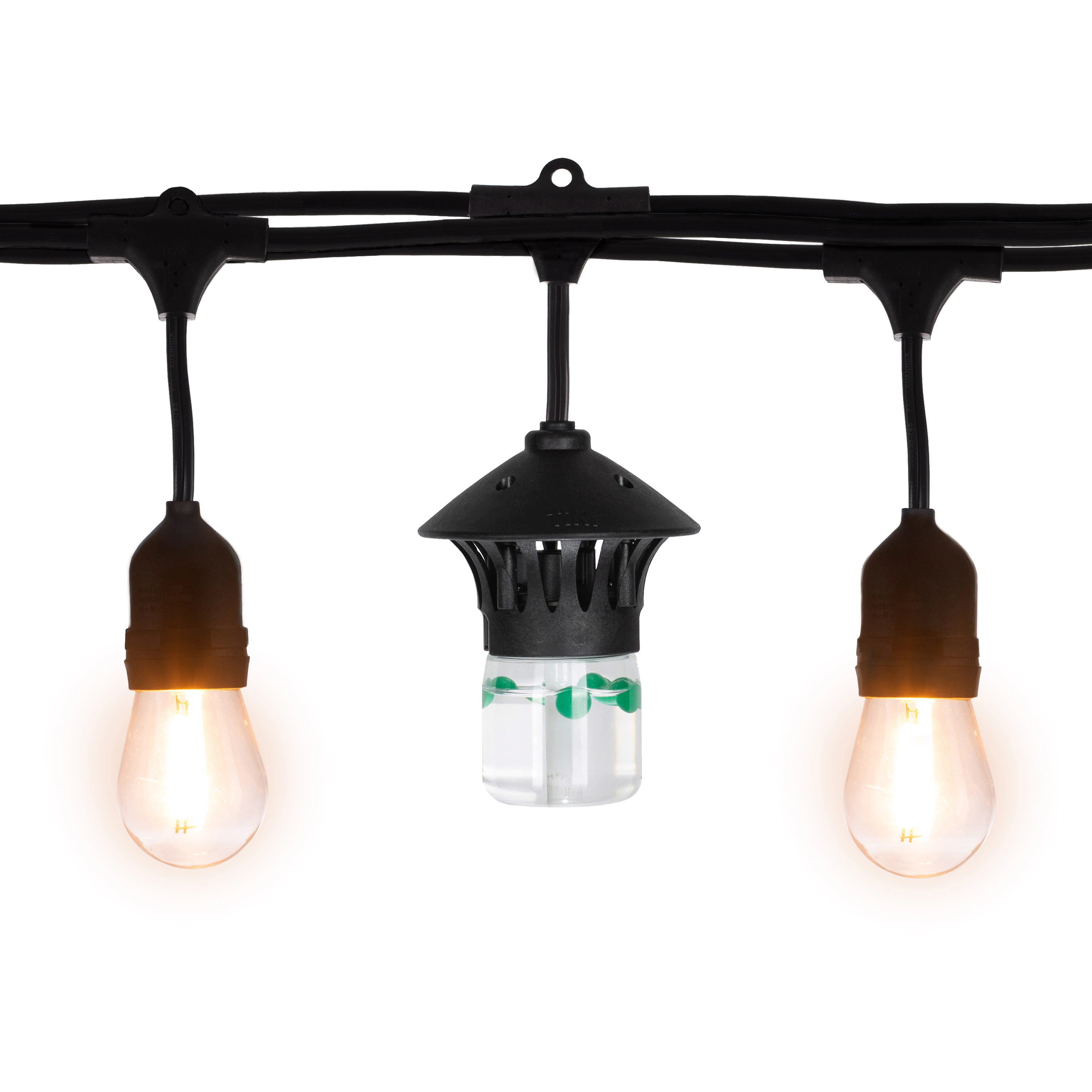 TIKI 36-ft Plug-in Black Outdoor String Light with 12 Clear-Light LED Edison Bulbs Repels Mosquitos | 1519024 | Lowe's