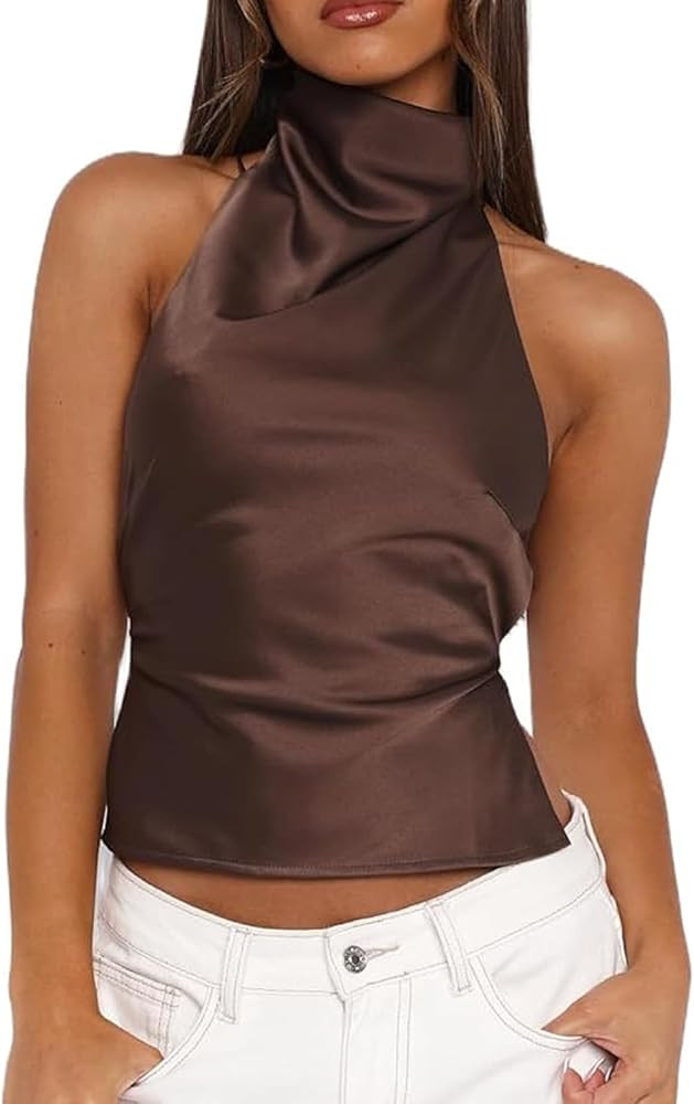 Women's Y2k Halter Tank Tops Sexy High Mock Neck Backless Cami Open Back Going Out Tops | Amazon (CA)