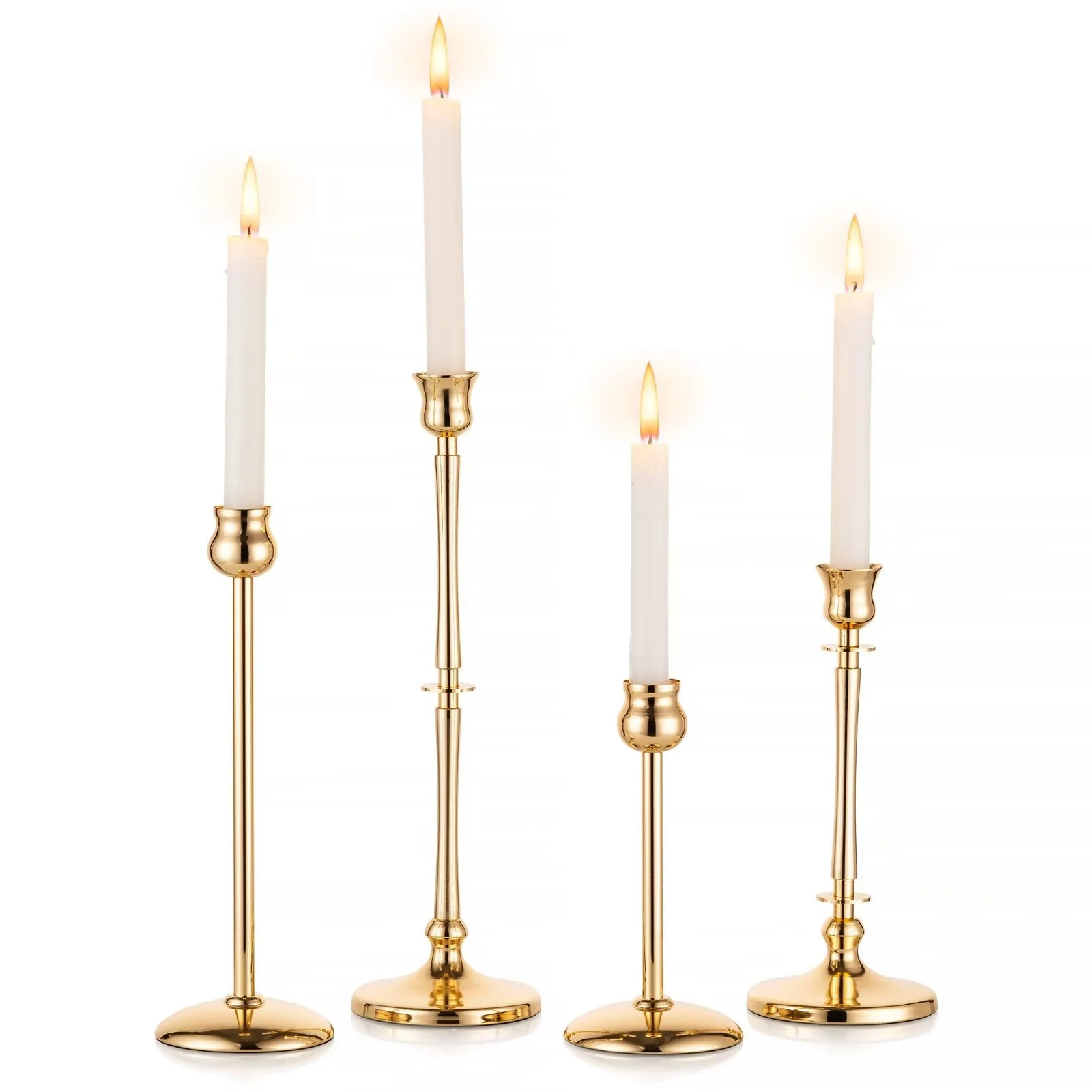 Nuptio Gold Candle Holder Candlesticks for Taper Candle Set of 4 - Walmart.com | Walmart (US)