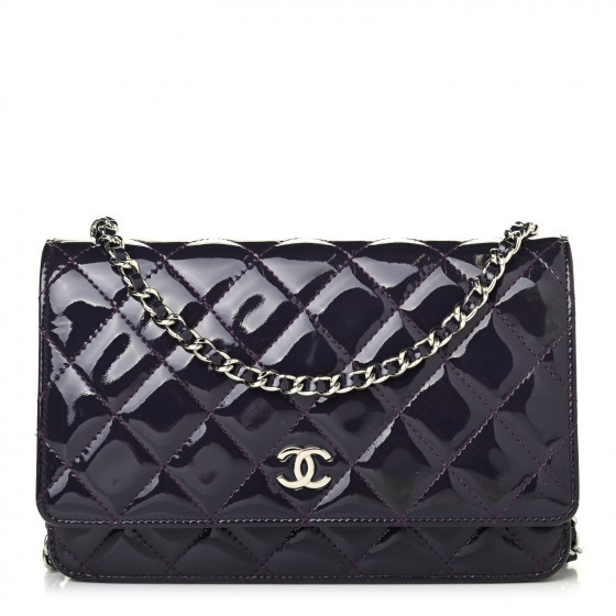 CHANEL Patent Quilted Wallet On Chain WOC Dark Purple | Fashionphile
