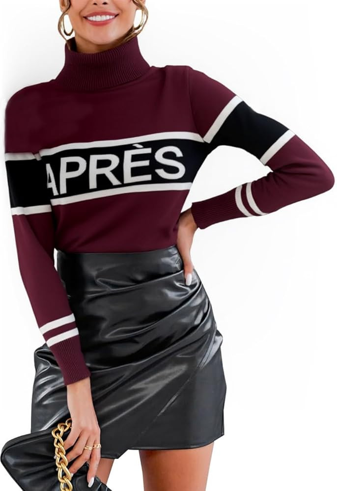 Women Turtleneck Sweaters Stripe Sleeve Colorblock Shirts Apres Ski Tops 2025 Fashion Winter Ther... | Amazon (US)