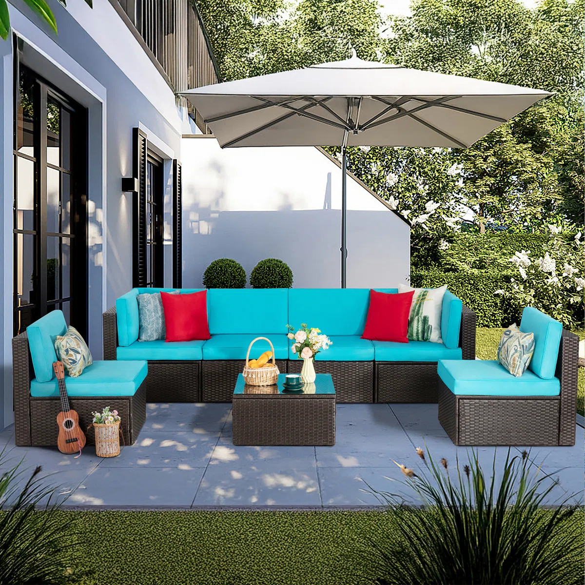 Arleht 7-Piece Wicker / Rattan Outdoor Sectional Seating Group with Cushions | Wayfair North America