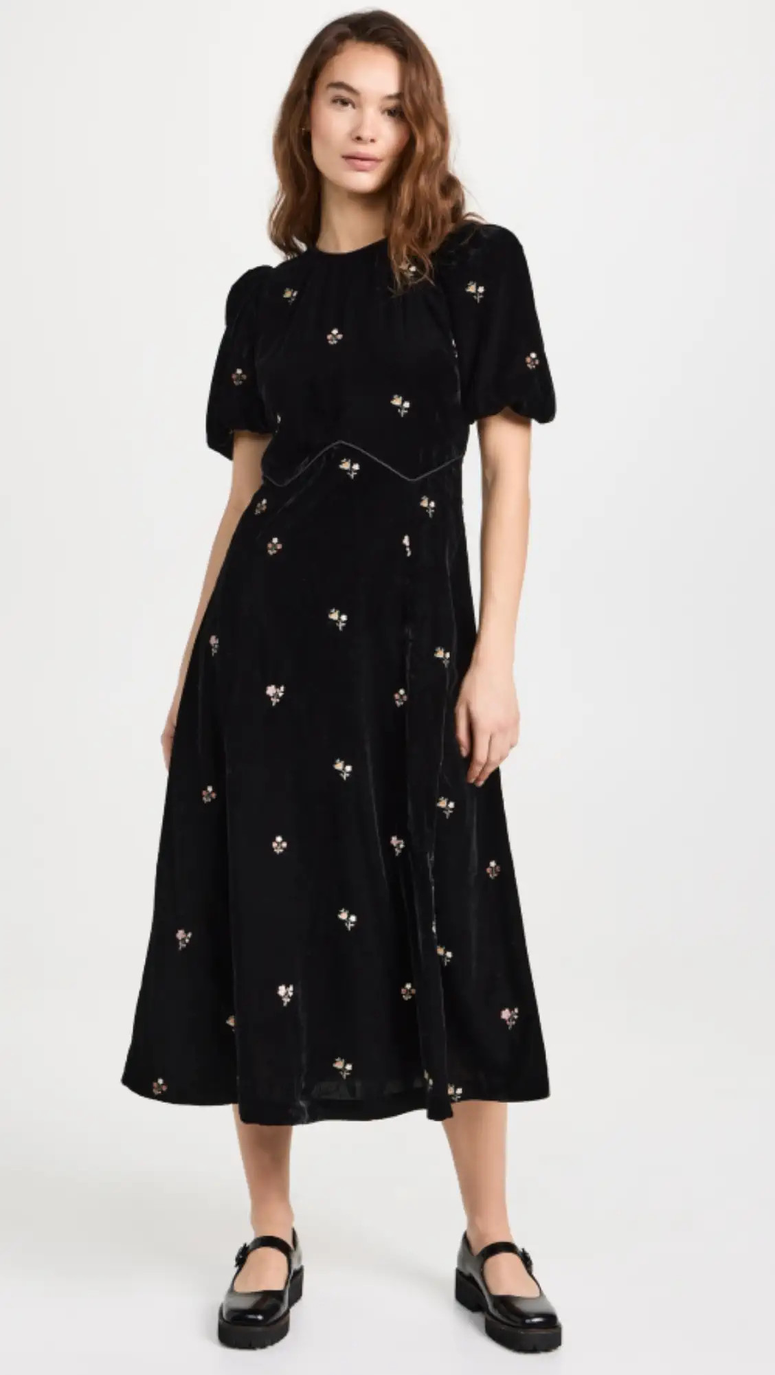 Sea Rubina Embroidery Puff Sleeve Midi Dress | Shopbop | Shopbop