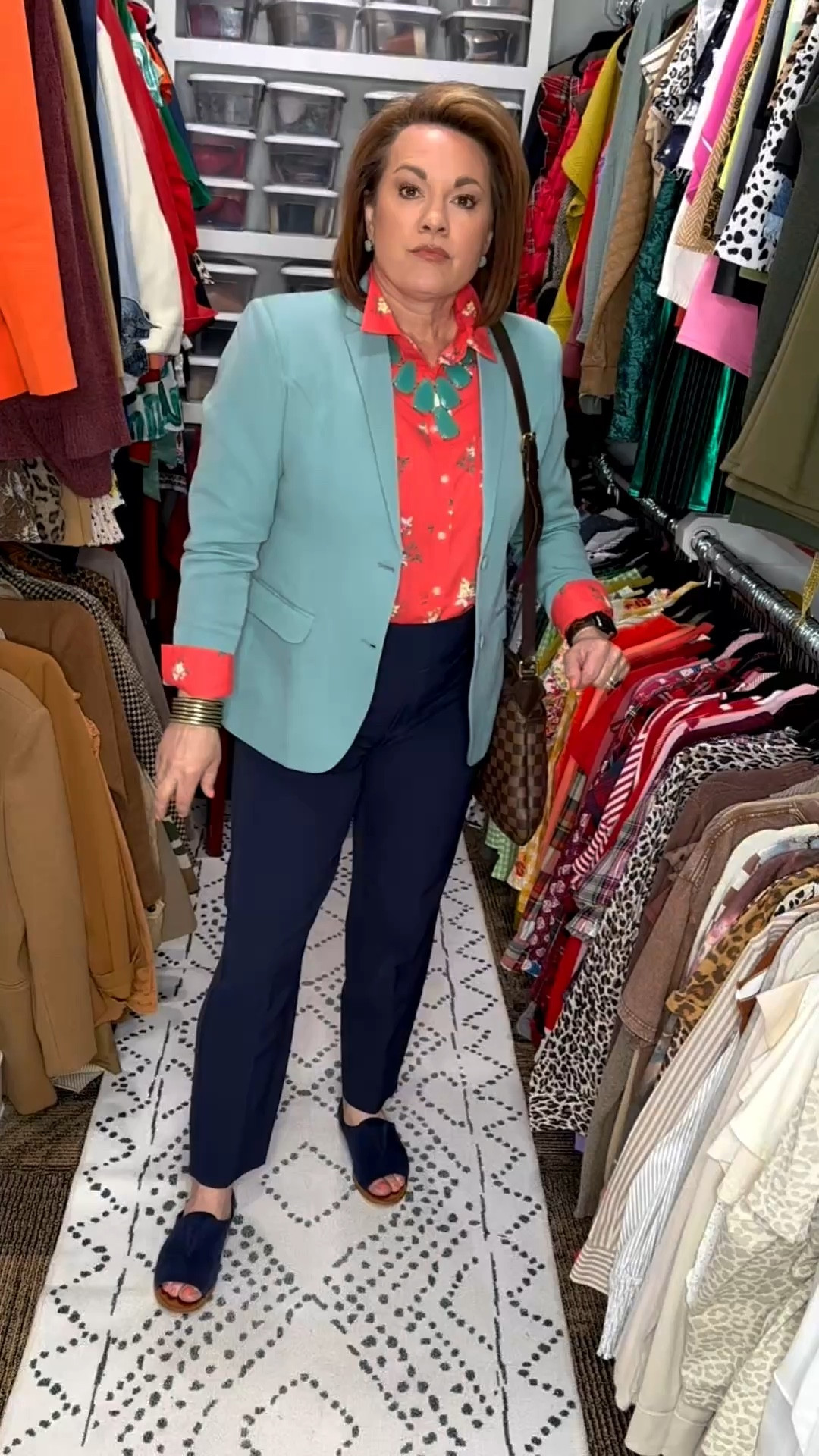 Proof that getting dressed can be EASY and elevated 💙

This is one of those outfits that looks like you tried… but really didn’t 😉

A tailored blazer + printed blouse + classic pants is my go-to formula when I want to feel put together fast. The color combo does all the work for you—bright, happy, and still completely appropriate for work, meetings, or even a casual lunch out.

I finished it with a neutral crossbody and simple slides for that comfortable but polished vibe.

Quick style formula to save:
✔️ Structured layer (blazer)
✔️ Statement top (print or color)
✔️ Neutral base (pants/denim)
✔️ Classic accessories

Done and out the door 🙌

⸻

easy outfit formula, business casual style, colorful outfit ideas, blazer outfit inspiration, everyday chic outfits, spring style over 40, polished casual outfit, effortless style women


#LTKmorningroutine #LTKootd #LTKgrwm