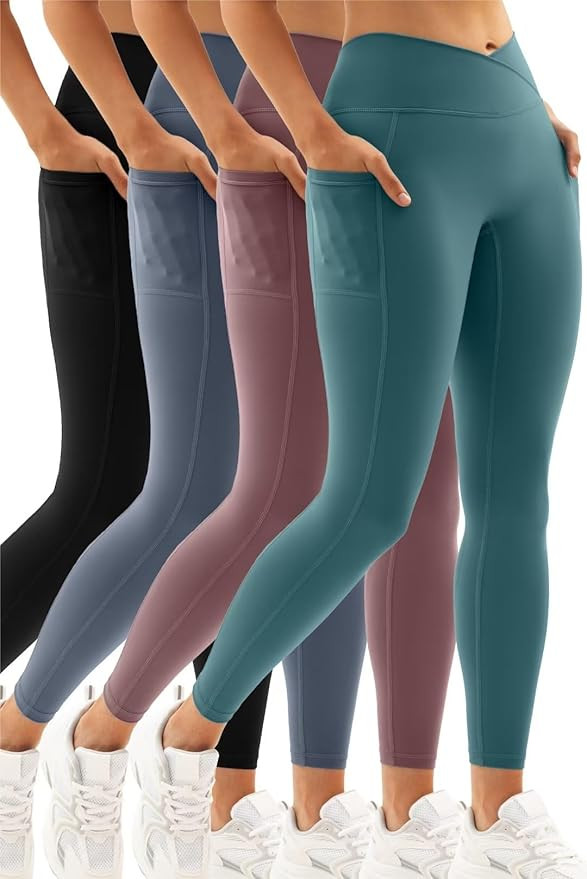 Vertvie Women Crossover Gym Leggings with Pockets Buttery Soft High Waisted Booty Legging V Cross... | Amazon (US)
