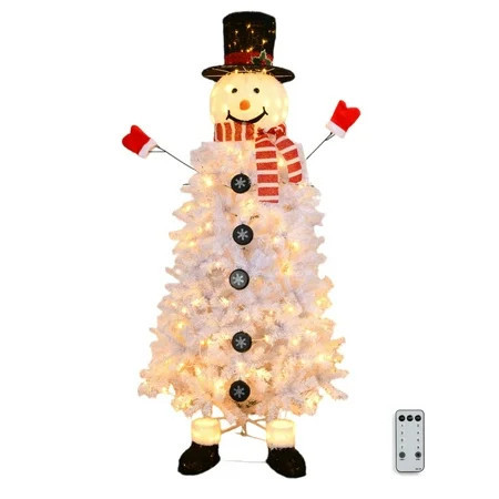 Matladin 6ft Pre-Lit Snowman Christmas Tree, Festive Indoor Christmas Decor with 220 LED Lights, 708 Tips, 10 Light Modes | Walmart (US)