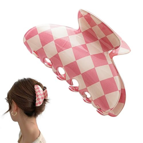 AEGYPIUS Pink Acrylic D-Shape Claw Clip, 3.54 Inches - Checkered Hair Clip for Women | Amazon (US)