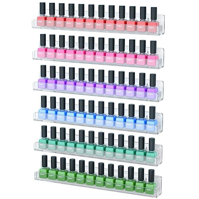 NIUBEE 6 Pack Nail Polish Rack Wall Mounted Shelf with Removable Anti-slip End Inserts, Clear Acr... | Amazon (US)
