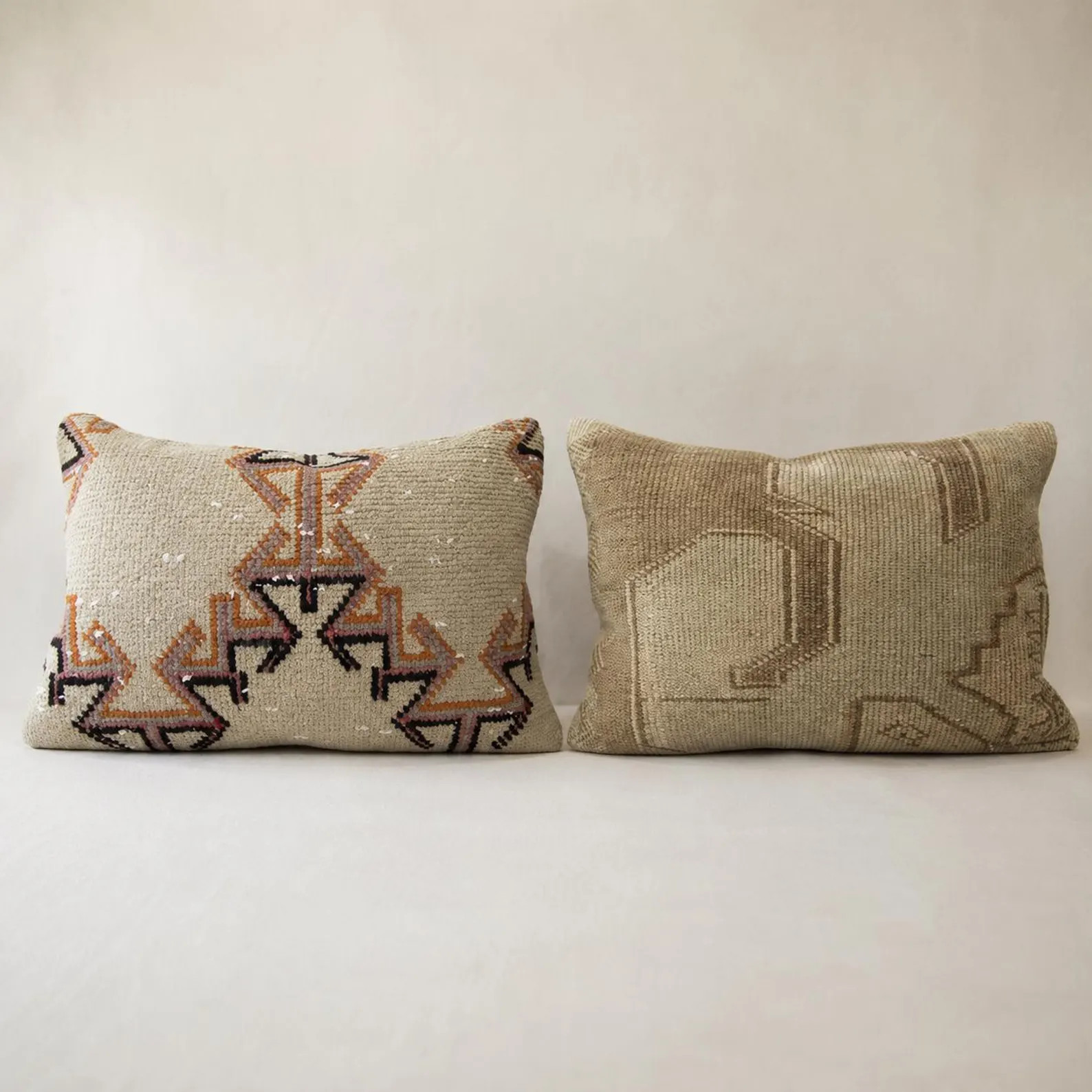 Set of 2 Handwoven Turkish Kilim Lumbar Pillow Covers 20x28, Beige Tribal Geometric Cushion Set, ... | Etsy (Global)
