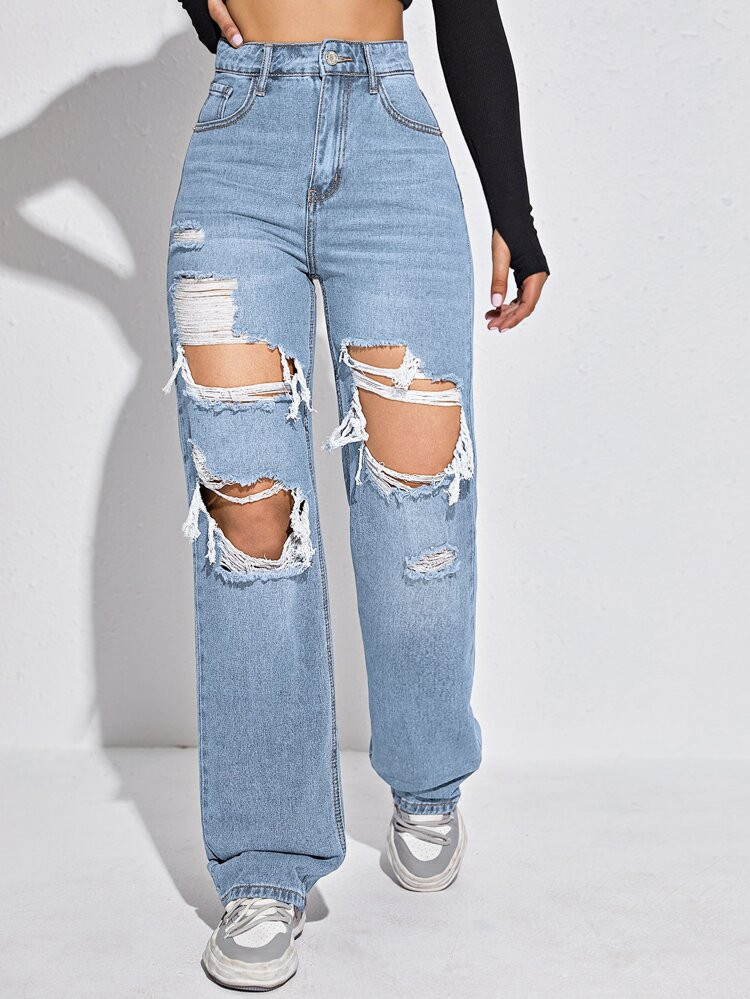 High Waist Ripped Boyfriend Jeans | SHEIN
