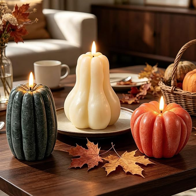 EVERLORIA 3 Pcs Fall Pumpkin Flameless Candle, LED Battery Operated Pumpkin Candle Light with Rem... | Amazon (US)