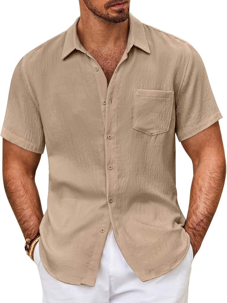 COOFANDY Mens Button Down Short Sleeve Shirt Casual Shirts Summer Beach Textured Shirts with Pock... | Amazon (US)