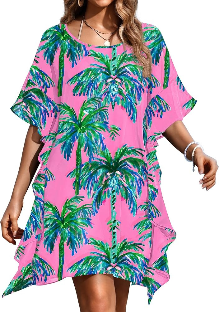 Ekouaer Women's Swimsuit Coverup Chiffon Floral Bathing Suit Cover Up Ruffled Summer Beachwear Bi... | Amazon (US)