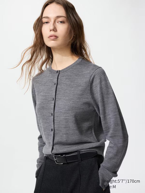 100% Merino Crew Neck Cardigan | UNIQLO (UK)