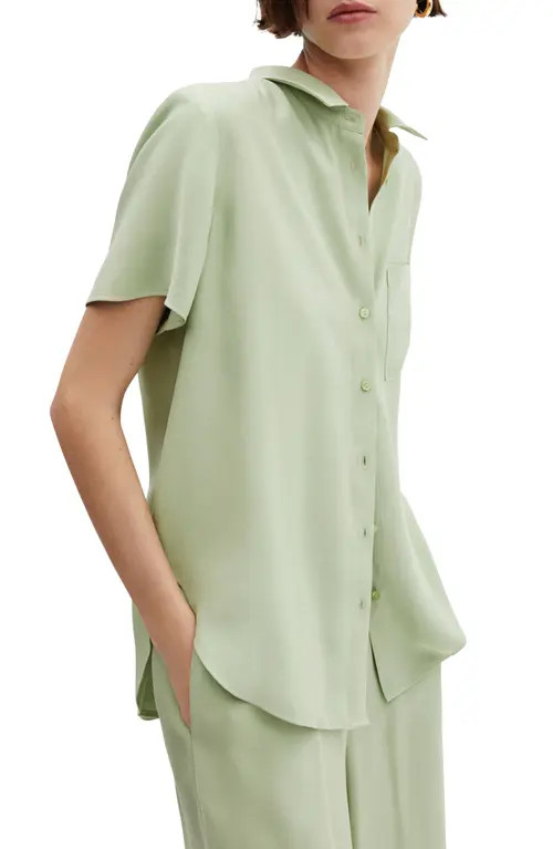 MANGO Short Sleeve Button-Up Shirt in Green at Nordstrom, Size 8 | Nordstrom