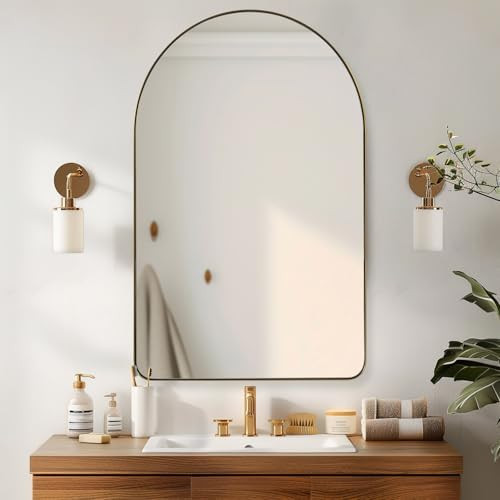 ANDY STAR Arched Mirror, 22" x 35" Gold Bathroom Mirror in Stainless Steel Metal Frame, Arch Top ... | Amazon (US)