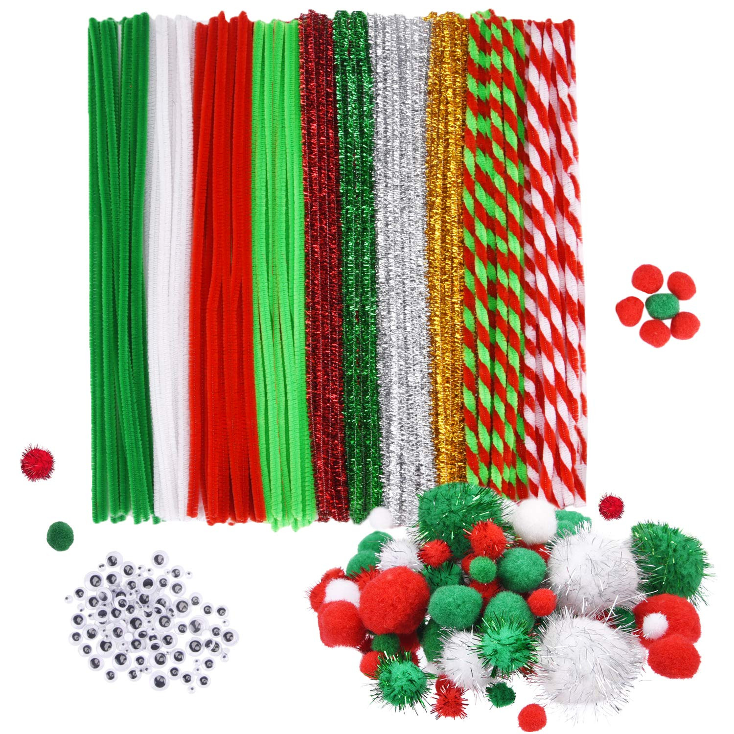 Christmas Pipe Chenille Cleaners Stems Set, DIY Art Craft Pom Poms, Self Adhesive Wiggle Eyes Sup... | Amazon (US)