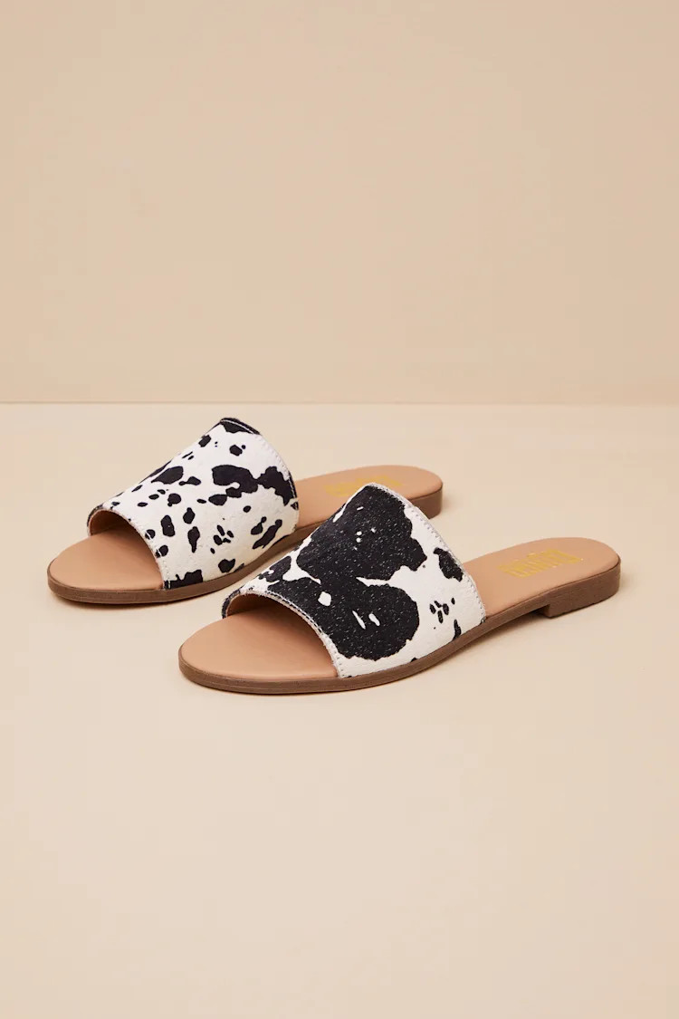 Tabby Cow Calf Hair Slide Sandals | Lulus