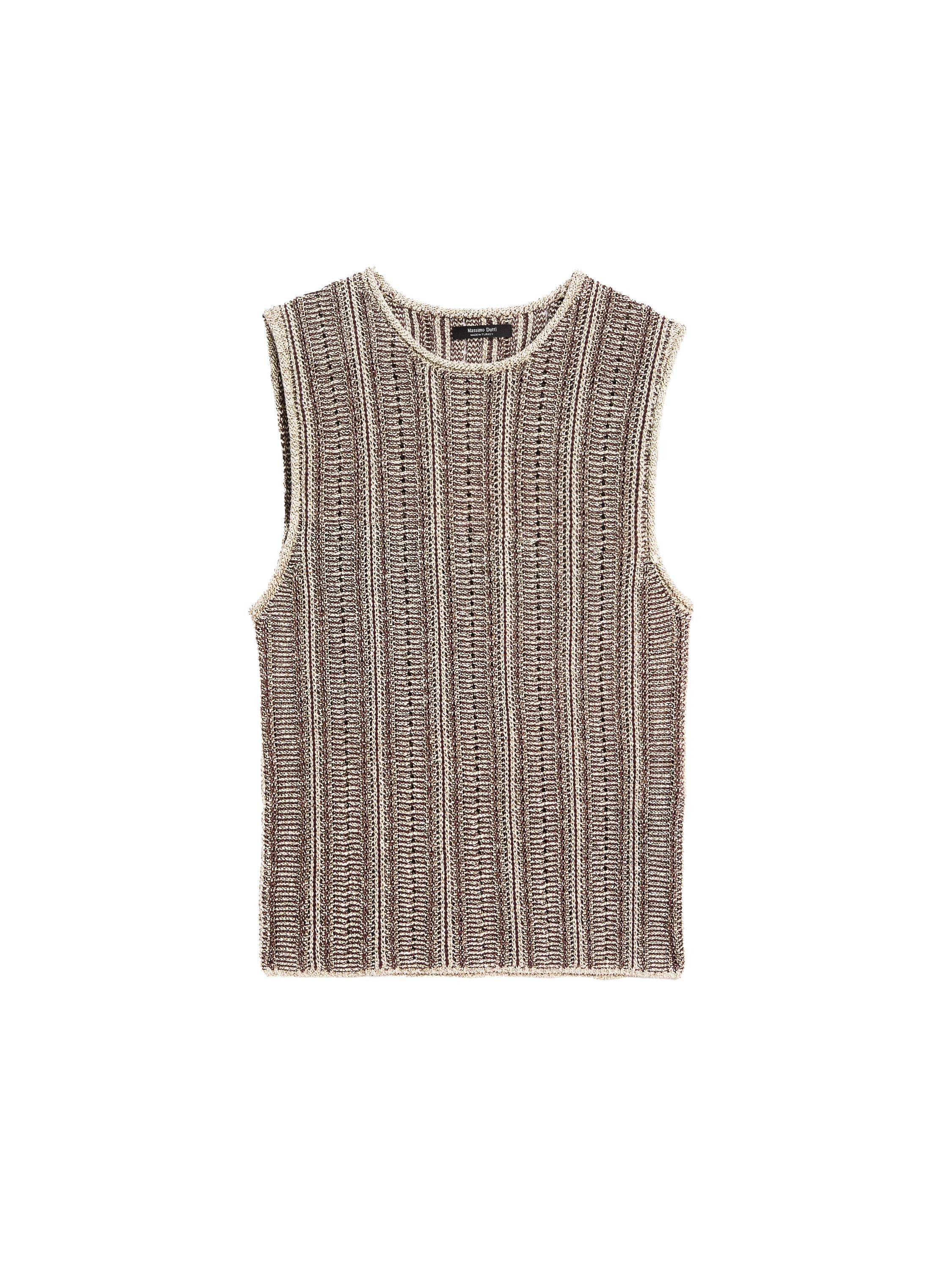 Top made of cotton blend fabric . Crew neck. Sleeveless. Striped print. Openwork fabric . | Massimo Dutti UK