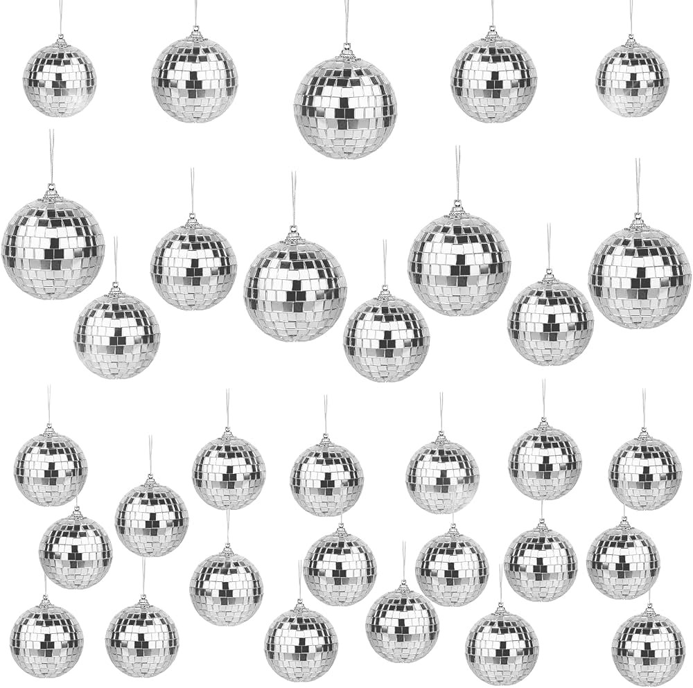 Pllieay 32Pcs Hanging Mirror Disco Ball Ornaments, 3 Sizes Disco Ball Decor, Hanging Disco Balls,... | Amazon (US)